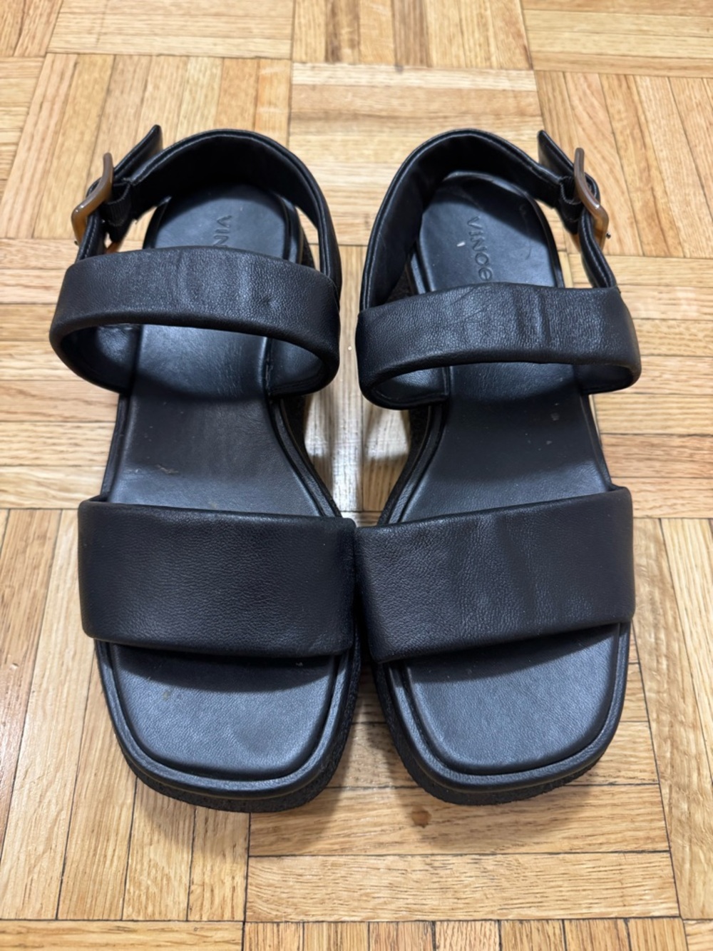 Vince Black leather Platform Strap Sandals